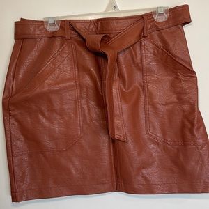 Brown leather belted skirt croc print